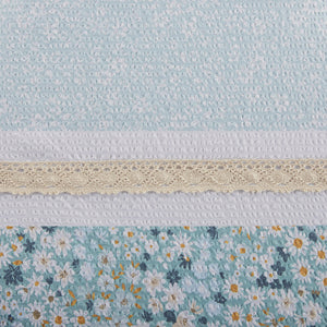 English Elm King/Cal King Seersucker Comforter Set 5-Piece Floral Lace Trimmed Shabby Chic Aqua Bedding Ensemble B035128847