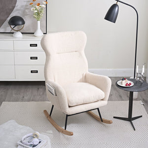 English Elm Modern Rocking Chair High Back Ergonomic Teddy Fabric Arm Rocker with Adjustable Headrest, 300LB Capacity and Durable Metal Frame for Living Room Comfort and Relaxation W244134105