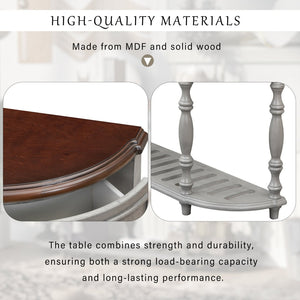 English Elm U_style Curved Console Table with Roman Legs Four Drawers Open Shelf Entryway Accent Antique Grey N711P186862E