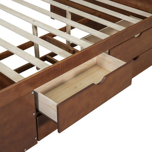 English Elm Full Size Walnut Daybed with Built-in Drawers Open Shelves for Modern Bedrooms LP002023AAD