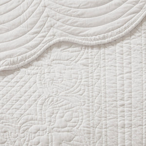 English Elm 3 Piece Madison Park Tuscany Reversible Scalloped Edge Quilt Set King/Cal King White - Cozy, Antimicrobial Cotton Blend B03597388