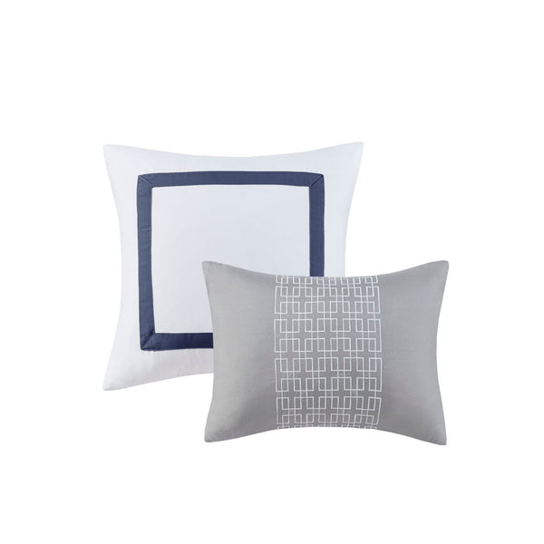 English Elm 8 Piece Embroidered Comforter Set In Navy - Luxurious Queen Bedding With Shams & Decorative Pillows B03594954