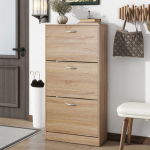English Elm 3-drawer Flip Front Shoe Cabinet Slim Entryway Organizer with Six Compartments W40981154