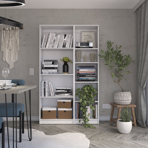 English Elm Benzoni Slim 2 Piece Living Room Set with Dual Bookcases in White – Slim, Durable, Space-Saving Design B092S00183