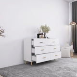 Hearth and Haven High Glossy Surface 6 Drawers Chest Of Drawer with Golden Handle and Golden Steel Legs White Color Vanity W2139134915