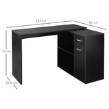 English Elm L Shaped Computer Desk, 180° Rotating Corner Desk With Storage Shelves, Drawer and Cabinet, Study Workstation For Home Office, Black