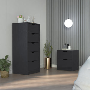 English Elm Raymer Black 2-Piece Bedroom Set with Nightstand & Tall Dresser, Smooth-Glide Drawers, Space-Saving Design B092S00190