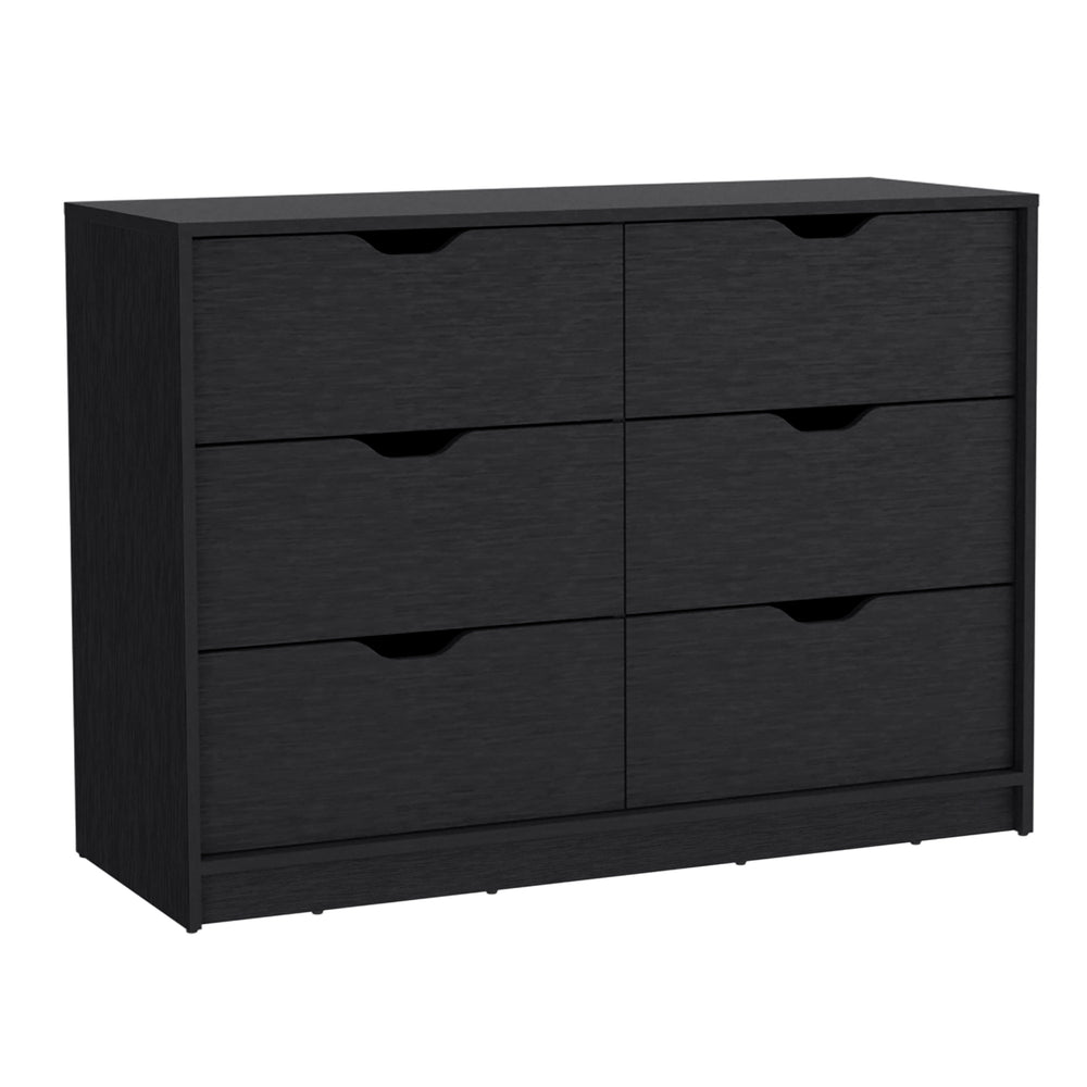 English Elm Bennett Black 2-Piece Bedroom Set with 6-Drawer Dresser & 2-Drawer Nightstand – Sleek Storage Solution B092S00192