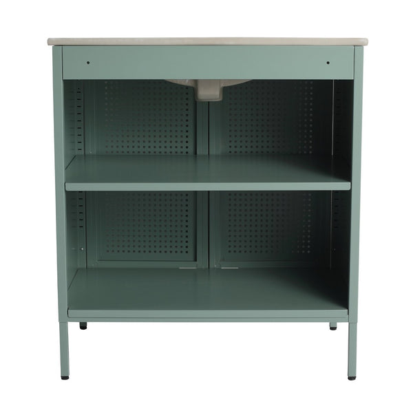 English Elm 30 Inch Steel Freestanding Bathroom Vanity Base with Perforated Doors Industrial Style W999P146149