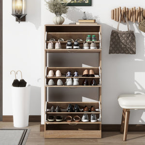 English Elm 3-drawer Flip Front Shoe Cabinet Slim Entryway Organizer with Six Compartments W40981154