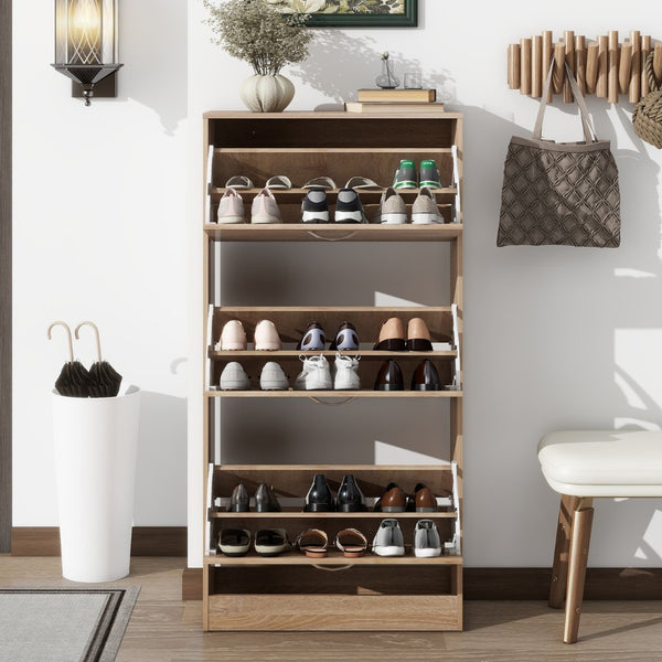 English Elm 3-drawer Flip Front Shoe Cabinet Slim Entryway Organizer with Six Compartments W40981154
