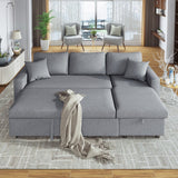 English Elm Upholstery Sleeper Sectional Sofa Grey With Storage Space, 2 Tossing Cushions