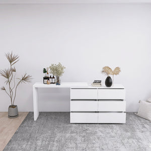 English Elm Extended Desktop 6-Drawer Chest - Modern White Vanity With Handle-Free Design For Chic Storage Solutions W2139134917