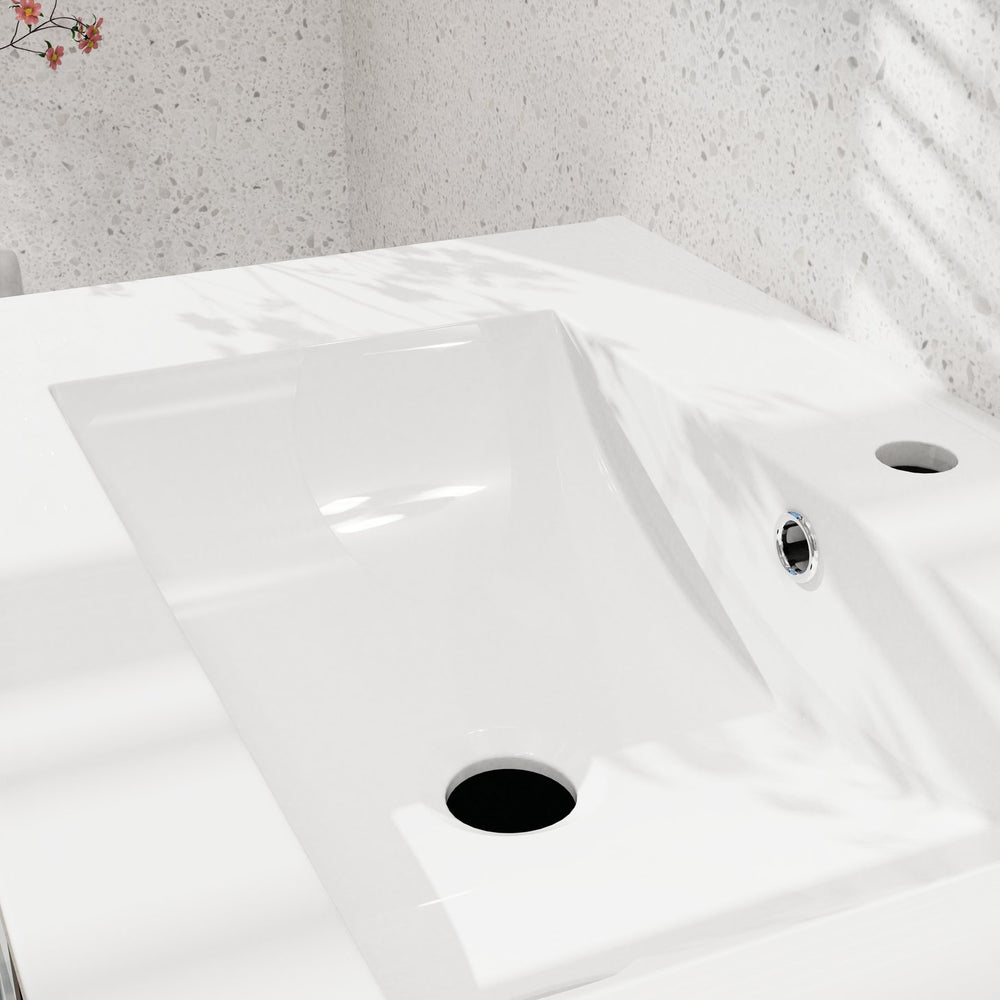 English Elm Goodyo 24" Ceramic Drop-In Bathroom Sink for Vanities, White Glazed Finish with Pop-Up Drain D16386635