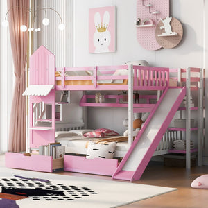 English Elm Full-over-full Castle Bunk Bed with Slide Drawers Shelves Pinewood Kids Frame LT000558AAH-3
