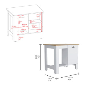 English Elm Arlington 2 Piece Kitchen Set, Kitchen Island + Pantry Cabinet, White / Light Oak