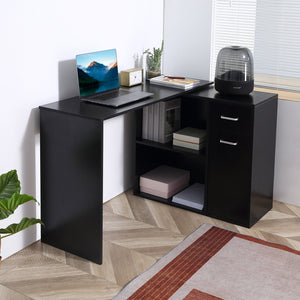 English Elm L L Shaped Computer Desk with 180° Rotation, Drawer, Cabinet & Shelves for Compact Home Office Space W2225142660
