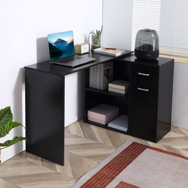 English Elm L L Shaped Computer Desk with 180° Rotation, Drawer, Cabinet & Shelves for Compact Home Office Space W2225142660