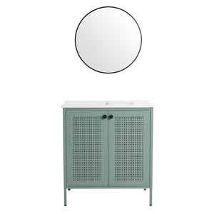 English Elm 30 Inch Freestanding Bathroom Vanity With Durable Ceramic Sink And Adjustable Shelving For Storage W999S00124