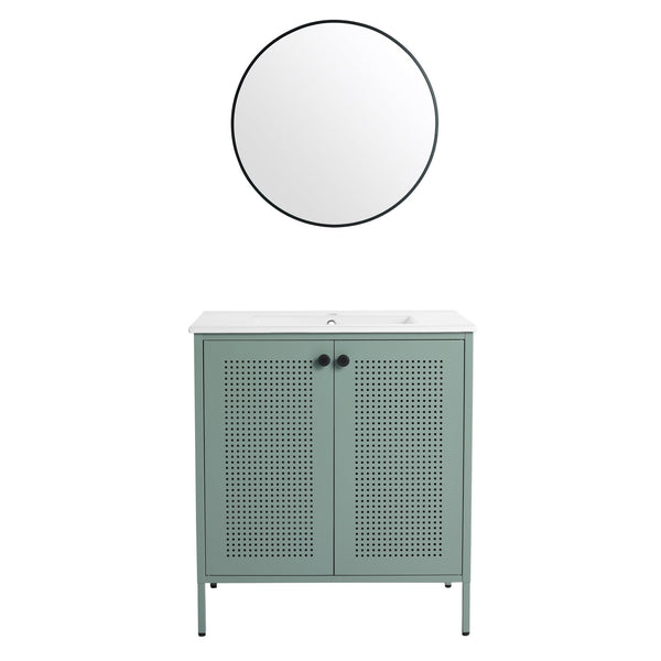 English Elm 30 Inch Freestanding Bathroom Vanity With Durable Ceramic Sink And Adjustable Shelving For Storage W999S00124