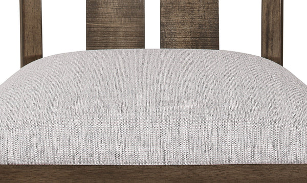 English Elm 2pc Brown Oak Slat Back Dining Chairs with Gray Upholstered Seats, Rustic Farmhouse Comfort, Standard Height, Wooden Set B011P147700