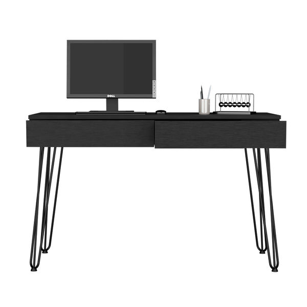English Elm Desk Hinsdale Black Modern Office Desk with 23.6" Hairpin Legs, 47.3" Work Surface & Dual Drawers B092S00162