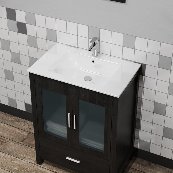 English Elm Goodyo 24" Ceramic Drop-In Bathroom Sink for Vanities, White Glazed Finish with Pop-Up Drain D16386635