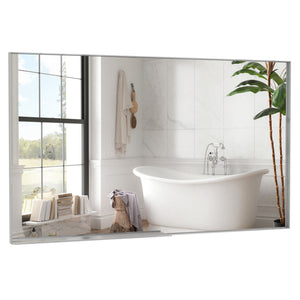English Elm 60*36" Oversized Modern Rectangle Bathroom Mirror with Sleek Aluminum Frame Removable Tray for Versatile Mounting Silver W708140625