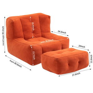 English Elm Fluffy Velvet Bean Bag Lounge Chair with Ottoman Memory Foam Adult Bedroom Seating Red W1996131042