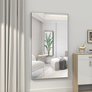 English Elm 60*36" Oversized Modern Rectangle Bathroom Mirror with Sleek Aluminum Frame Removable Tray for Versatile Mounting Silver W708140625