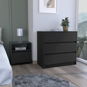 English Elm Milford Black 2-Piece Bedroom Set with 3-Drawer Dresser & Mobile Nightstand, Space-Saving Storage Design B092S00188