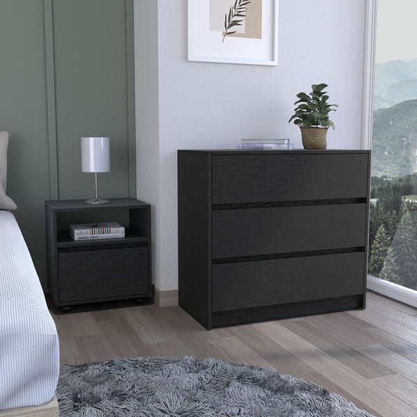 English Elm Milford Black 2-Piece Bedroom Set with 3-Drawer Dresser & Mobile Nightstand, Space-Saving Storage Design B092S00188