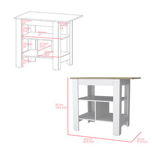 English Elm Bowie 2 Piece Kitchen Set, Kitchen Island + Pantry Cabinet, White / Light Oak