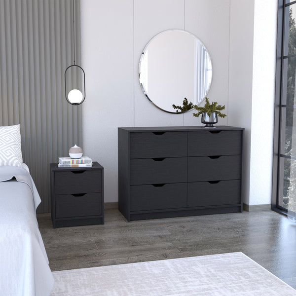 English Elm Bennett Black 2-Piece Bedroom Set with 6-Drawer Dresser & 2-Drawer Nightstand – Sleek Storage Solution B092S00192
