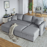 U_Style Upholstery Sleeper Sectional Sofa Grey with Storage Space, 2 Tossing Cushions