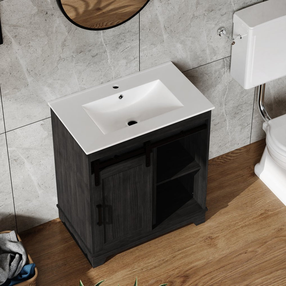 English Elm Goodyo 24" Ceramic Drop-In Bathroom Sink for Vanities, White Glazed Finish with Pop-Up Drain D16386635