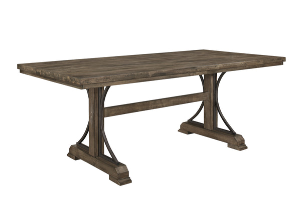 English Elm 1pc Light Brown Trestle Dining Table 78.7" x 39.4" Industrial Curved Metal Accents Sturdy Centerpiece B011P206741