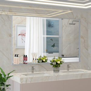 English Elm 60*36" Oversized Modern Rectangle Bathroom Mirror with Sleek Aluminum Frame Removable Tray for Versatile Mounting Silver W708140625