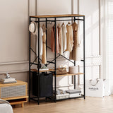 Hearth and Haven Portable Wardrobe Clothes Rack, Freestanding Clothing Rack with Bottom Mesh Storage Rack, Multi-Functional Bedroom Clothing Rack with Premium Oxford Cloth Storage Bag, Black+Brown W757134231