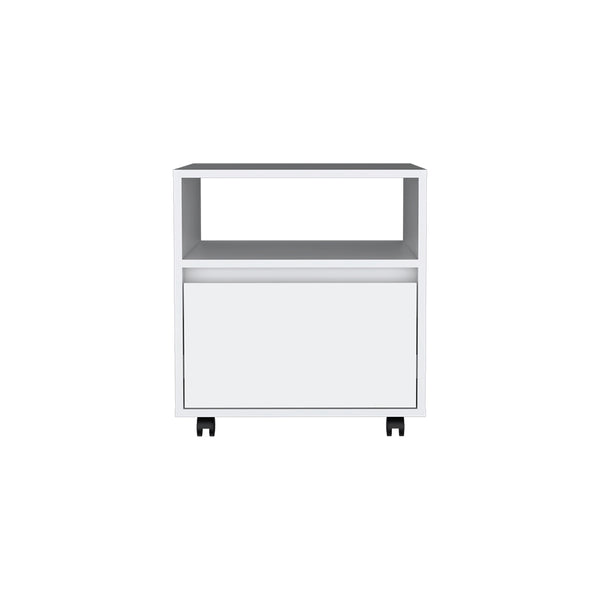 English Elm Milford 2 Piece Bedroom Set with Dresser & Rolling Nightstand, White Finish, Ample Storage Space B092S00187