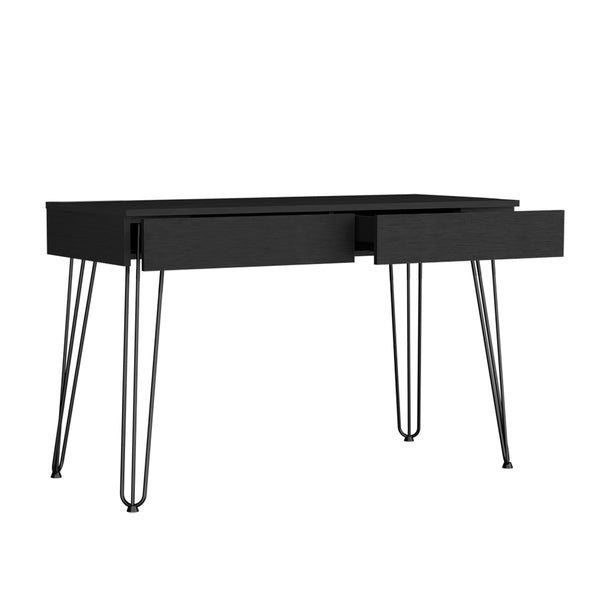 English Elm Desk Hinsdale Black Modern Office Desk with 23.6" Hairpin Legs, 47.3" Work Surface & Dual Drawers B092S00162