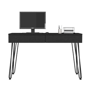 English Elm Desk Hinsdale Black Modern Office Desk with 23.6" Hairpin Legs, 47.3" Work Surface & Dual Drawers B092S00162