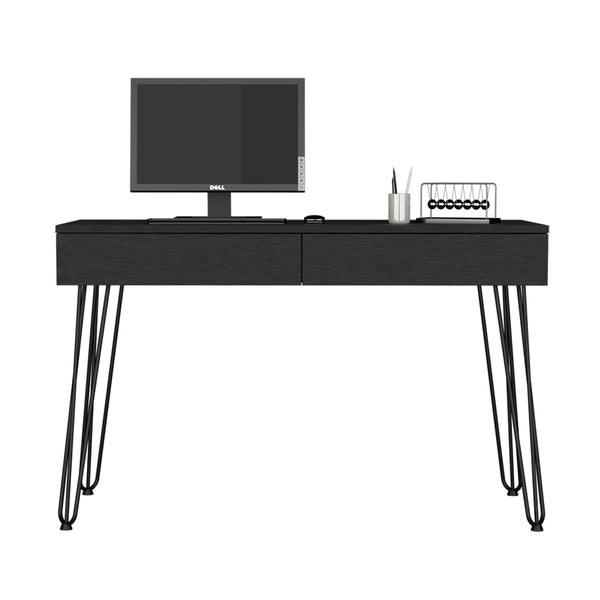 English Elm Desk Hinsdale Black Modern Office Desk with 23.6" Hairpin Legs, 47.3" Work Surface & Dual Drawers B092S00162