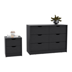English Elm Bennett Black 2-Piece Bedroom Set with 6-Drawer Dresser & 2-Drawer Nightstand – Sleek Storage Solution B092S00192