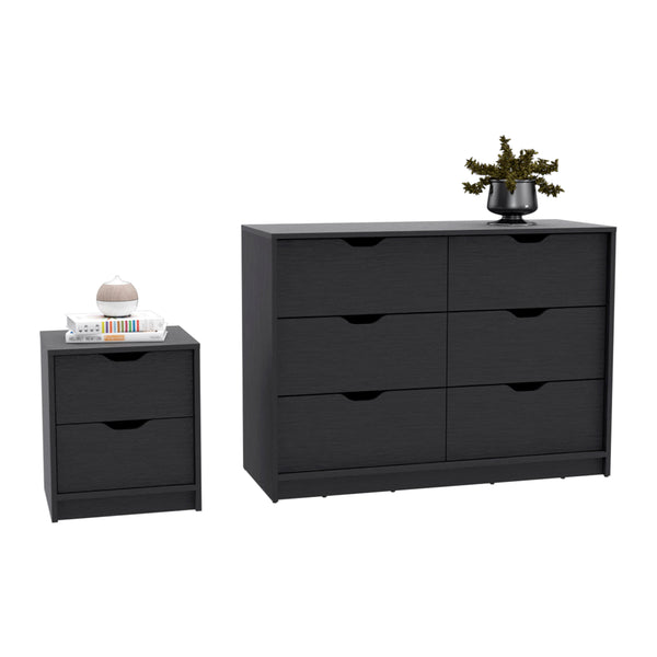 English Elm Bennett Black 2-Piece Bedroom Set with 6-Drawer Dresser & 2-Drawer Nightstand – Sleek Storage Solution B092S00192
