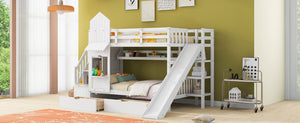 English Elm Twin-over-twin Castle Bunk Bed with Slide Storage Drawers and Shelves for Kids White LT000559AAK-2