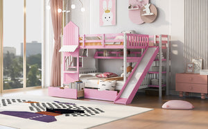 English Elm Full-over-full Castle Bunk Bed with Slide Drawers Shelves Pinewood Kids Frame LT000558AAH-3