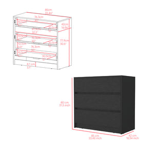 English Elm Milford Black 2-Piece Bedroom Set with 3-Drawer Dresser & Mobile Nightstand, Space-Saving Storage Design B092S00188