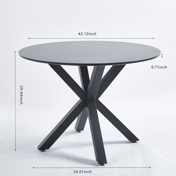 English Elm 42.1"black Round Mdf Dining Table Seats Six with Cross Leg Pedestal Mid-century Base W234P143405