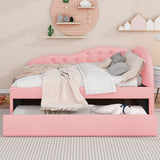 Hearth and Haven Serendipity Full Size PU Upholstered Tufted Daybed with Twin Size Trundle and Cloud Shaped Guardrail, Pink GX001324AAH